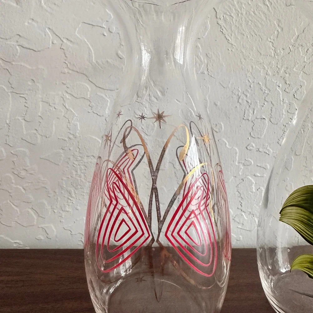 Vintage Vase Set‎ (2) Glass Floral Butterfly Clear Cottagecore Countrycore